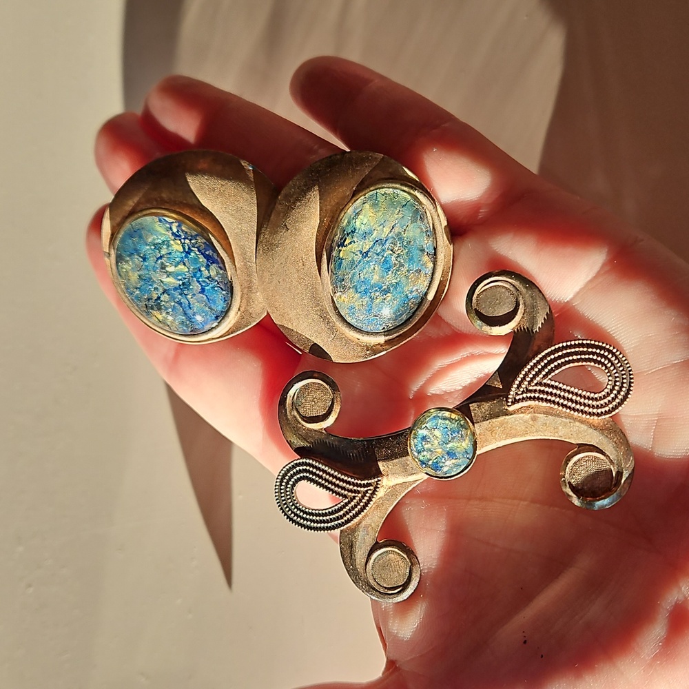 Vintage Kate Hines earrings, and a brooch